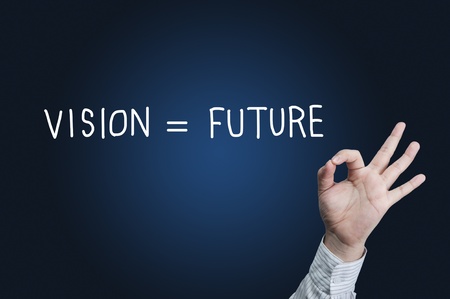 Hand symbol OK and vision futureの写真素材