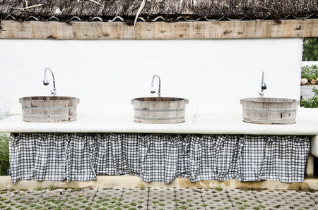 Wood bucket sink basinの写真素材