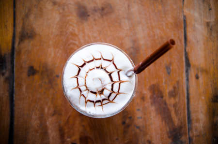 Iced chocolate  on wood table
