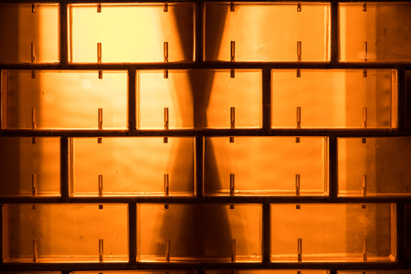 Pattern of orange glass block wallの写真素材
