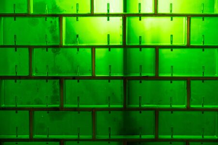 Pattern of green glass block wallの写真素材