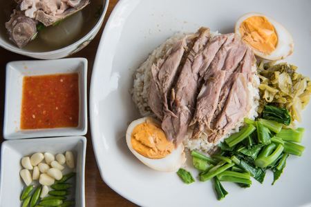 Close up of Pork Leg Stew with Rice (Kao Ka Moo)の写真素材