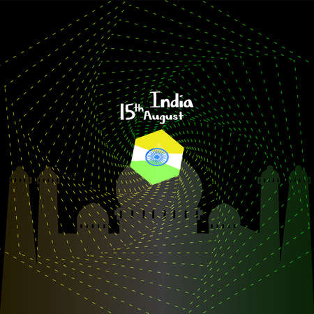 Vector illustration. Creative Indian National Flag colour background with Ashoka Wheel. 15 th of August for Happy Independence Day of India celebration.のイラスト素材