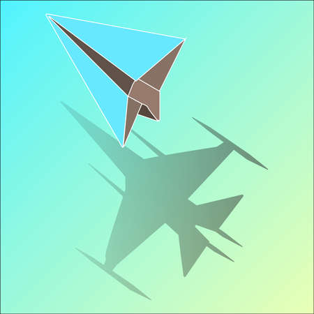 Unique blue isometric paper plane when in the shadow change to be awesome Fighter aircraft icon Vector Illustrationのイラスト素材