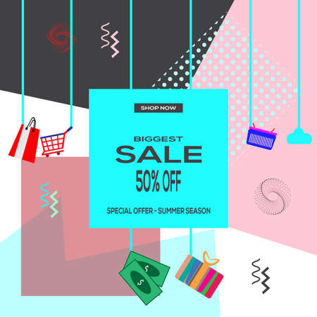 Vector Illustration. Biggest sale 50% off - special offer - summer season - shop nowのイラスト素材