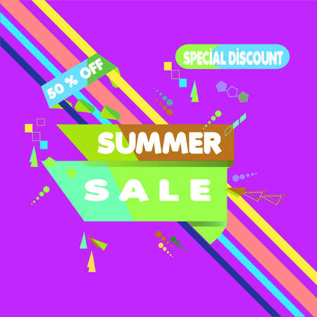 Vector illustration. Summer Sale Banner Design Template. Special Discount 50% OFFのイラスト素材