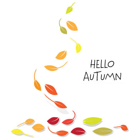 Greeting card with inscription Autumn and hand drawn watercolor fall leaves. orange watercolor maple leaf backgroundのイラスト素材