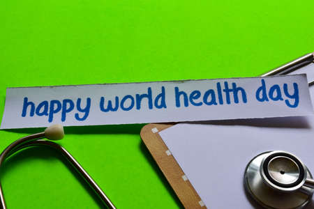 Happy world health day on healthcare concept inspiration with green backgroundの写真素材