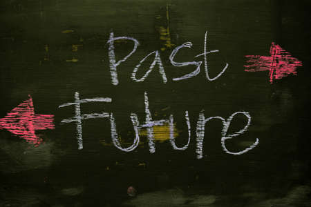 Past or Future written with color chalk concept on the blackboard