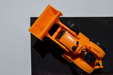 Modern Loader excavator construction machinery equipment on Top View, white background.の写真素材