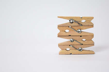 Close up concept Wooden clamping isolated on white background.