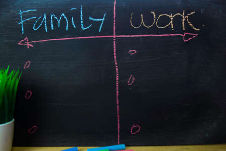 Family or Work written with color chalk concept on the blackboard