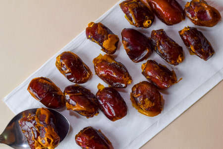 Ramadan Kareem Festive, close up of dates and Islamic Holy Month Greeting Card. Free space for your...