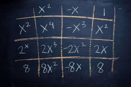Close up math formulas written on a blackboard. Education conceptの写真素材