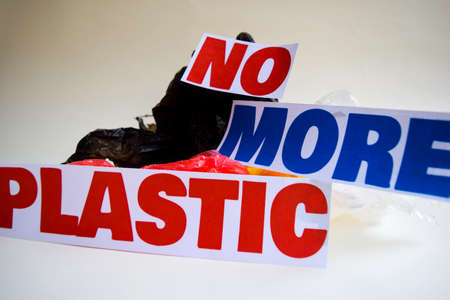 No more plastic message. It shows a plastic with motto and selective focus no more plastic text.の写真素材