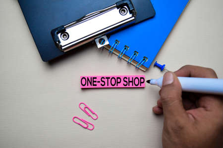 One - Stop Shop text on sticky notes with office desk conceptの写真素材