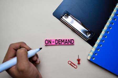 On - Demand text on sticky notes with office desk conceptの写真素材