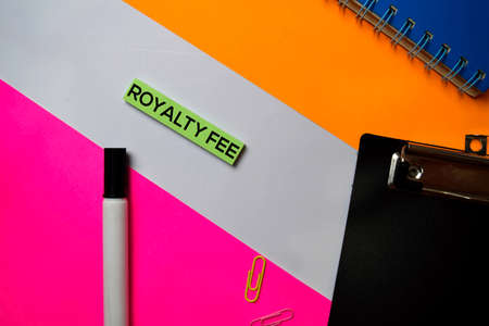 Royalty Fee text on sticky notes with color office desk conceptの写真素材