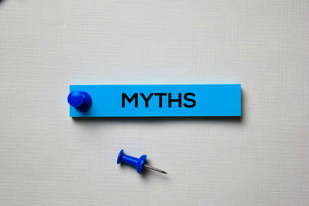 MYTHS text on sticky notes isolated on office deskの写真素材