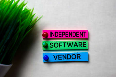 Indipendent Software Vendor - ISV text on sticky notes isolated on office desk