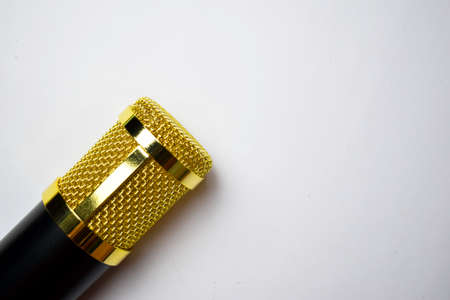 Close up retro microphone isolated on white backgroundの写真素材