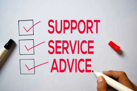 Support, Service Advice text isolated on white board background.