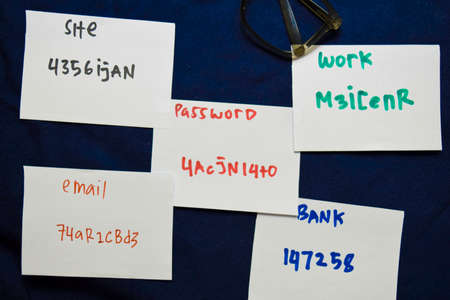Weak and Strong Password on sticky Notes isolated on table background. Security concept