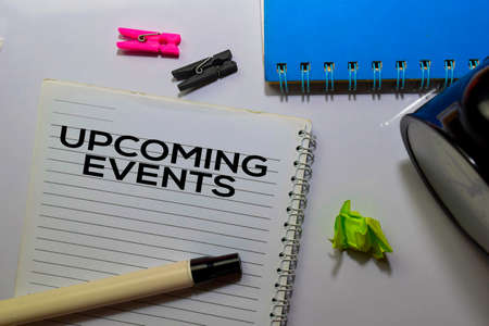 Upcoming Events write on book isolated on white background.の写真素材