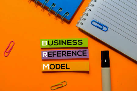 BRM. Business Reference Model acronym on sticky notes. Office desk backgroundの写真素材