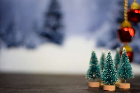 Close up decoration christmas tree isolated on bokeh backgroundの写真素材