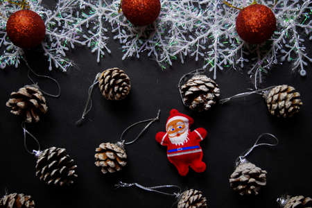 Decorative Christmas and santa claus isolated on black backgroundの写真素材