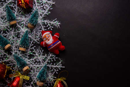 Decorative Christmas and santa claus isolated on black backgroundの写真素材