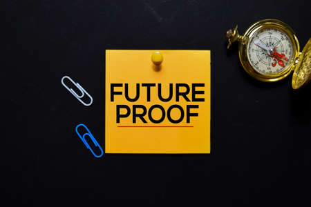 Future Proof text on sticky notes isolated on black background.の写真素材