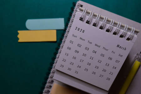 White Calendar march 2020 on office desk background