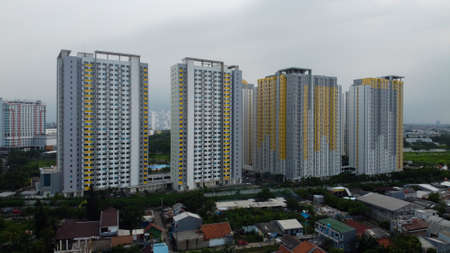 Bekasi, West Java, Indonesia - January 21 2020: Aerial landscape of modern apartment building in...