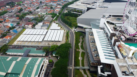 JAKARTA. INDONESIA - FEBRUARY 7 2020: AERIAL VIEW. AEON MALL Jakarta Garden City, AEON is a Largest shopping mall in East Jakarta.のeditorial素材