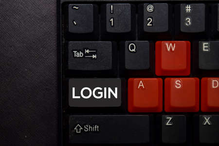 Login isolated on laptop keyboard backgroundの写真素材