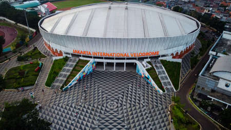 Jakarta. Indonesia March 8 2020 : Aerial View. Jakarta International Velodrome Building is a...