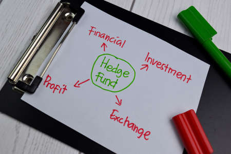 Hedge Fund write on sticky notes with keywords isolated on office deskの写真素材