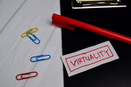 Virtuality write on sticky notes isolated on office deskの写真素材