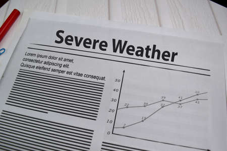 Severe Weather text in headline isolated on white background. Newspaper conceptの写真素材
