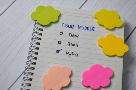 Cloud Models write on a book. Supported by an additional services isolated wooden table.