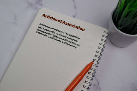 Definition of Articles of Association word with a meaning on a book. dictionary conceptの写真素材
