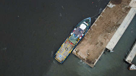 Aerial view over the marunda harbor, downtown Jakarta, Indonesia with development buildings, transportation. Jakarta, Indonesia July 3 2020のeditorial素材
