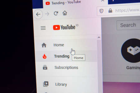 Youtube website home page on screen. Youtube is a web browser developed by Google LLC. Bekasi, July...