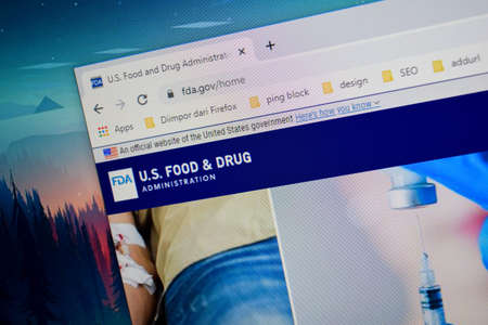 Food and Drug Administration - FDA website home page on computer screen. Bekasi, July 21 2020