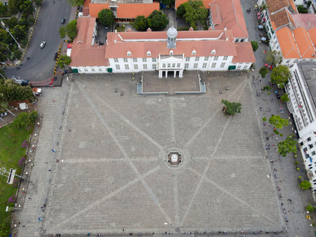 Aerial View. Fatahilah museum at Old City at Jakarta, with Jakarta cityscape. Indonesia. JAKARTA, INDONESIA - DECEMBER, 30, 2020のeditorial素材