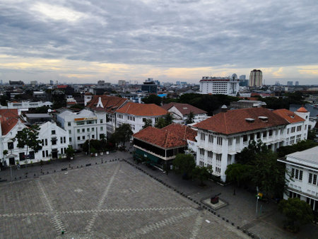 Aerial view of Jakarta cityscape background at Kota Tua, Batavia old cityJAKARTA, INDONESIA - DECEMBER, 30, 2020のeditorial素材