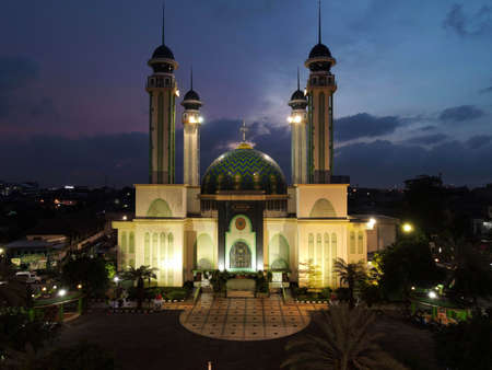 Al Barkah Mosque Largest Masjid in Bekasi, Ramadan Eid Concept background, Travel and tourism. with...