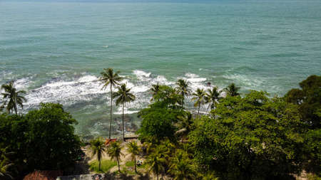 Aerial view of Karang Bolong Beach and Its Wonderful Sunset View. At anyer beach with noise cloud...